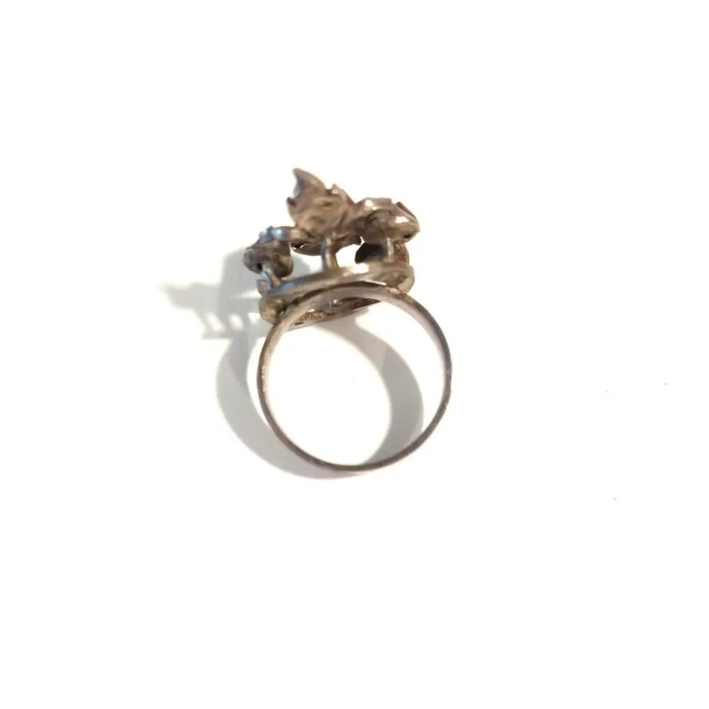 Victorian Antique Austrian Branch Brooch Ring Set Rose Cut Diamond Silver Leaf - Picture 4 of 16
